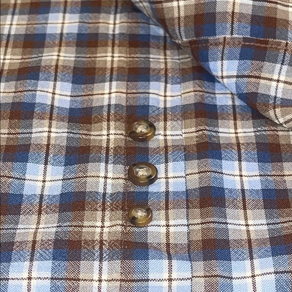 1801100 Men's Blue and Brown Plaid Shirt EUC - Picture 6 of 7